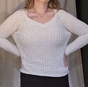 American Eagle Women's Cream And Gold Sweater